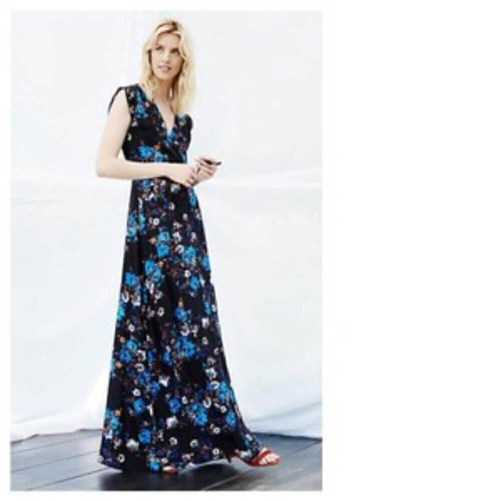 NEW Anthropologie XXS Yumi Kim Sleeveless Maxi Dress Black Floral SILK